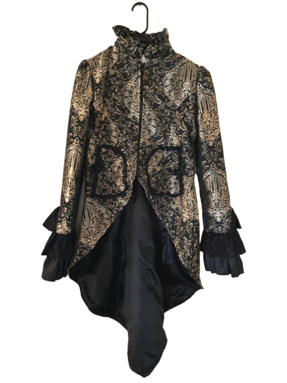 Burleska Victorian Brocade Gold & Black Damask Long Sleeve Coat Size Small
